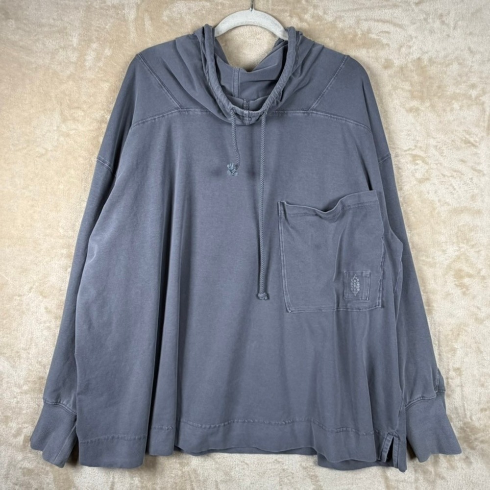 FP Movement Free People Oversized Large Hooded Sweatshirt Grey Ruched Sleeve